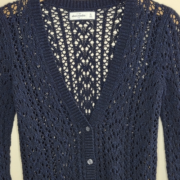 Abercrombie Kids | Navy Blue Open Knit Button Cardigan Sweater Girls Size XL - Picture 2 of 5